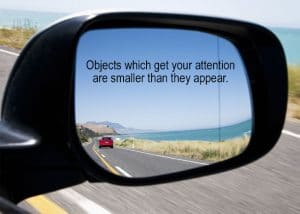 Objects in mirror are closer than they appear